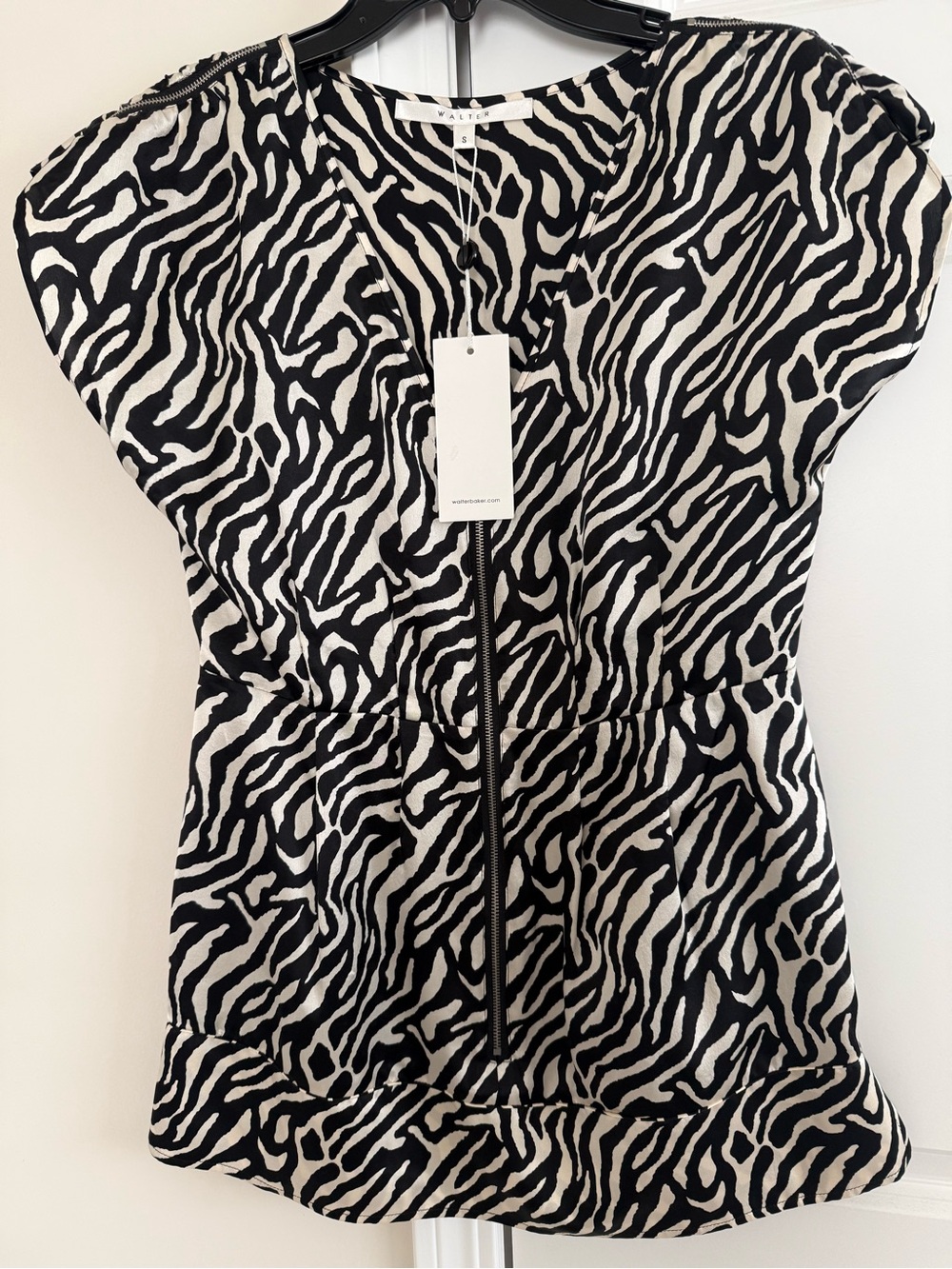 Walter Baker Black & White Zebra-Print Zip Front Tunic